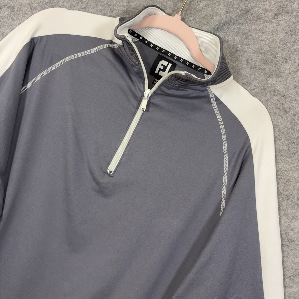 Footjoy 1/4 Zip Pullover Men Sz M Gray White Colorblock Performance Stretch Golf